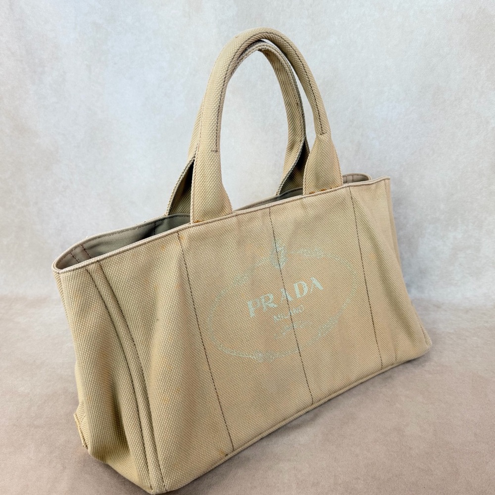 Prada Canapa Large Beige Canvas Tote Bag Gold Hardware - Picture 2 of 15